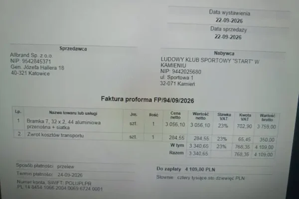Nowa bramka ligowa dla klubu LKS Start Kamień – sponsorzy wsparli zakup