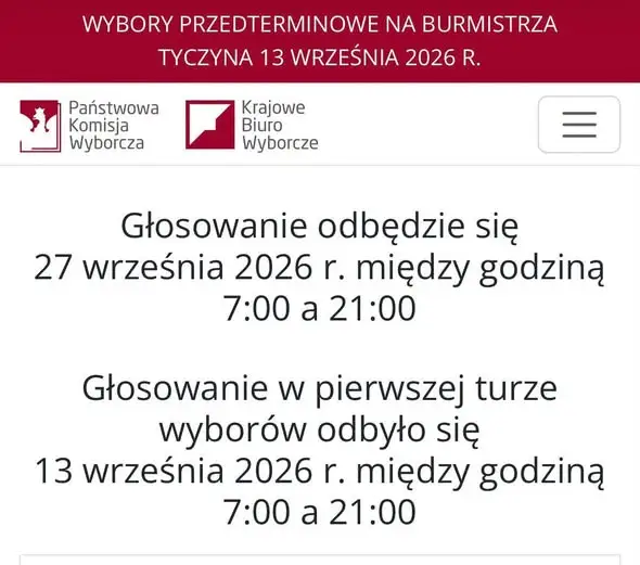 Wybory przedterminowe na Burmistrza Tyczyna – wyniki I tury i data II tury