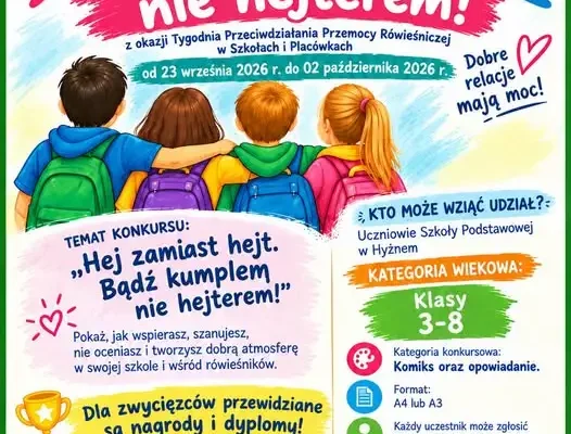Konkurs „Hej zamiast hejt” w Szkole Podstawowej w Hyżnem – weź udział!