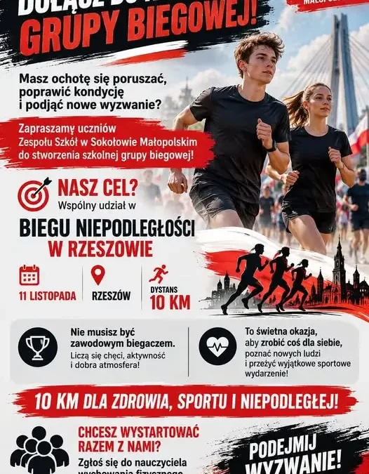 Szkoła w Sokołowie zachęca uczniów do udziału w Biegu Niepodległości w Rzeszowie