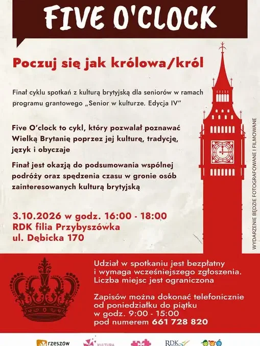 Five o’clock w Przybyszówce – finał cyklu o kulturze brytyjskiej dla seniorów