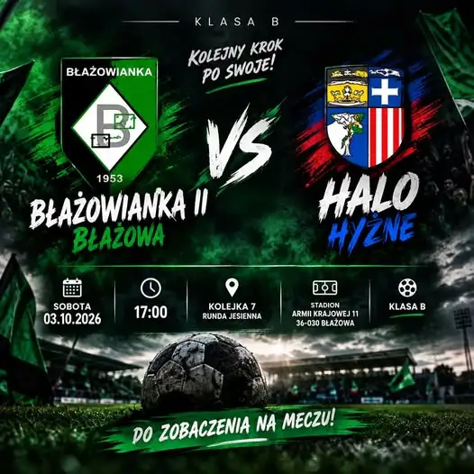 Błażowianka II Błażowa kontra HALO Hyżne – 7. kolejka Klasy B już w sobotę