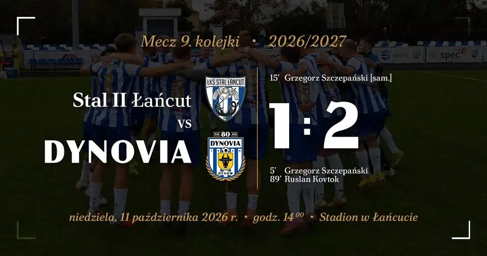 Dynovia Dynów wygrywa w Łańcucie 2:1 i utrzymuje się na podium