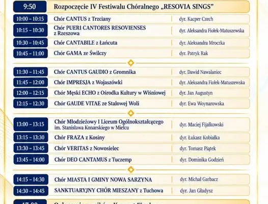 IV Festiwal Chóralny „Resovia Sings” w Trzcianie – harmonogram i 14 zespołów na scenie