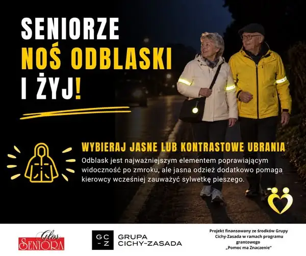 Seniorze, bądź widoczny po zmroku – odblask i jasny strój ratują życie