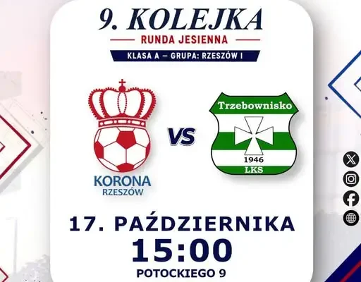 Korona Rzeszów podejmuje LKS Trzebownisko w 9. kolejce A klasy