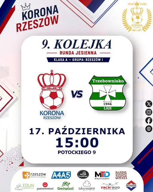 Korona Rzeszów podejmuje LKS Trzebownisko w 9. kolejce A klasy