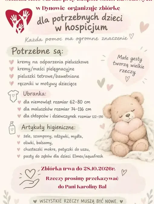 Szkolne Koło Caritas w Dynowie zbiera dary dla dzieci z hospicjum