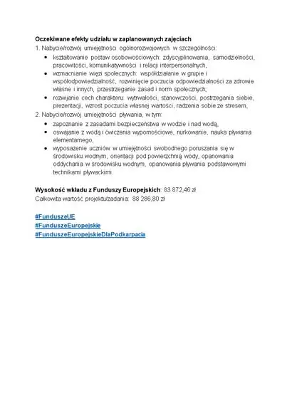 Nauka pływania dla dzieci i młodzieży z Dynowa – wsparcie z Funduszy Europejskich