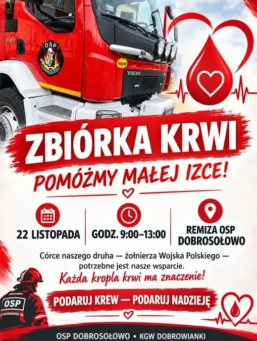 Zbiórka krwi w Kamieniu – oddaj krew i wesprzyj leczenie małej Izki