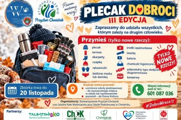 „Plecak Dobroci” po raz trzeci – chmielnicka szkoła zbiera dary dla potrzebujących