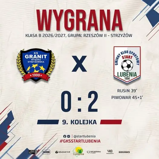 Start Lubenia kończy jesień z wygraną 2:0 nad Granitem Wysoka Strzyżowska