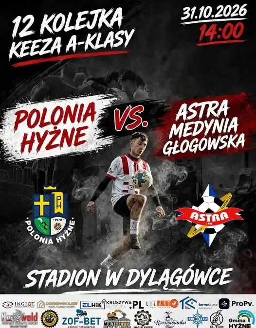 Polonia Hyżne zagra u siebie z Astrą Medynia Głogowska w 12. kolejce A-klasy